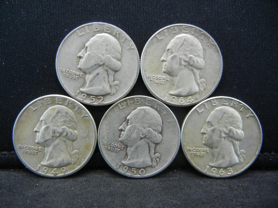 (5) 90% Silver Washington Quarters (1 of 2)