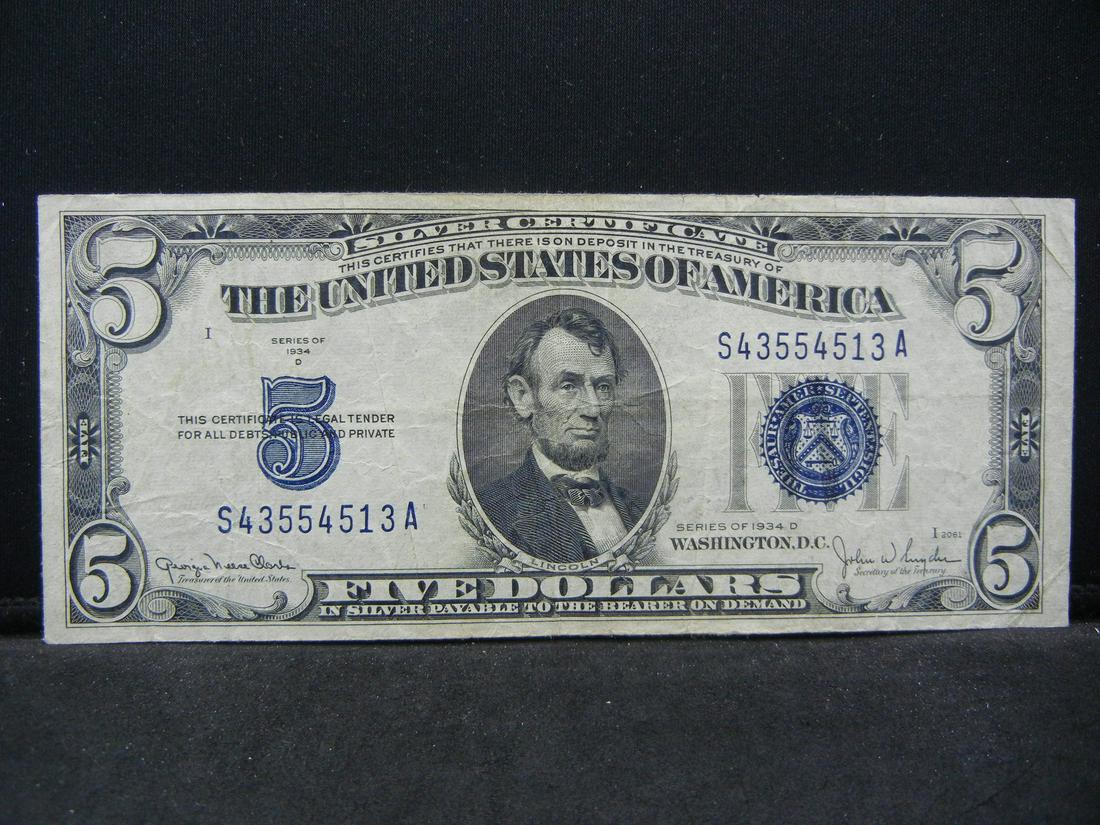 1934 D Five Dollar Silver Certificate (1 of 3)