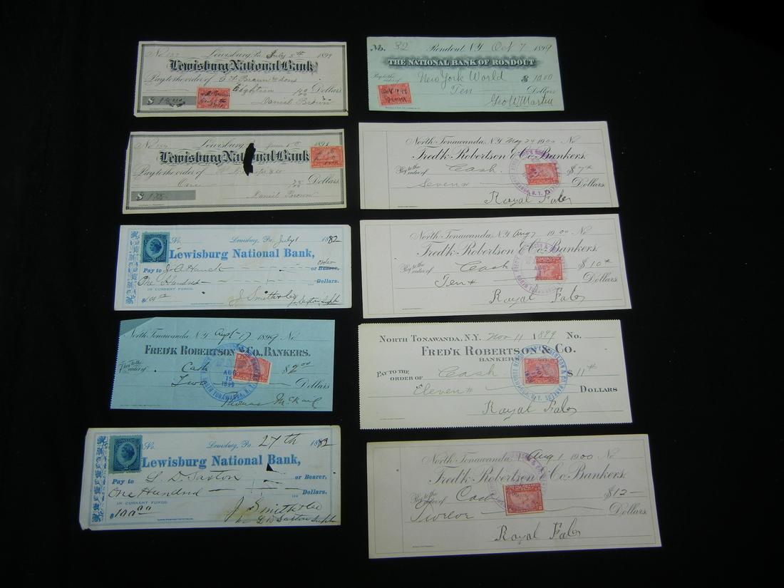 (10) 1894 NEW YORK CHECKS & VINTAGE STAMPS, OVER 120 (1 of 10)