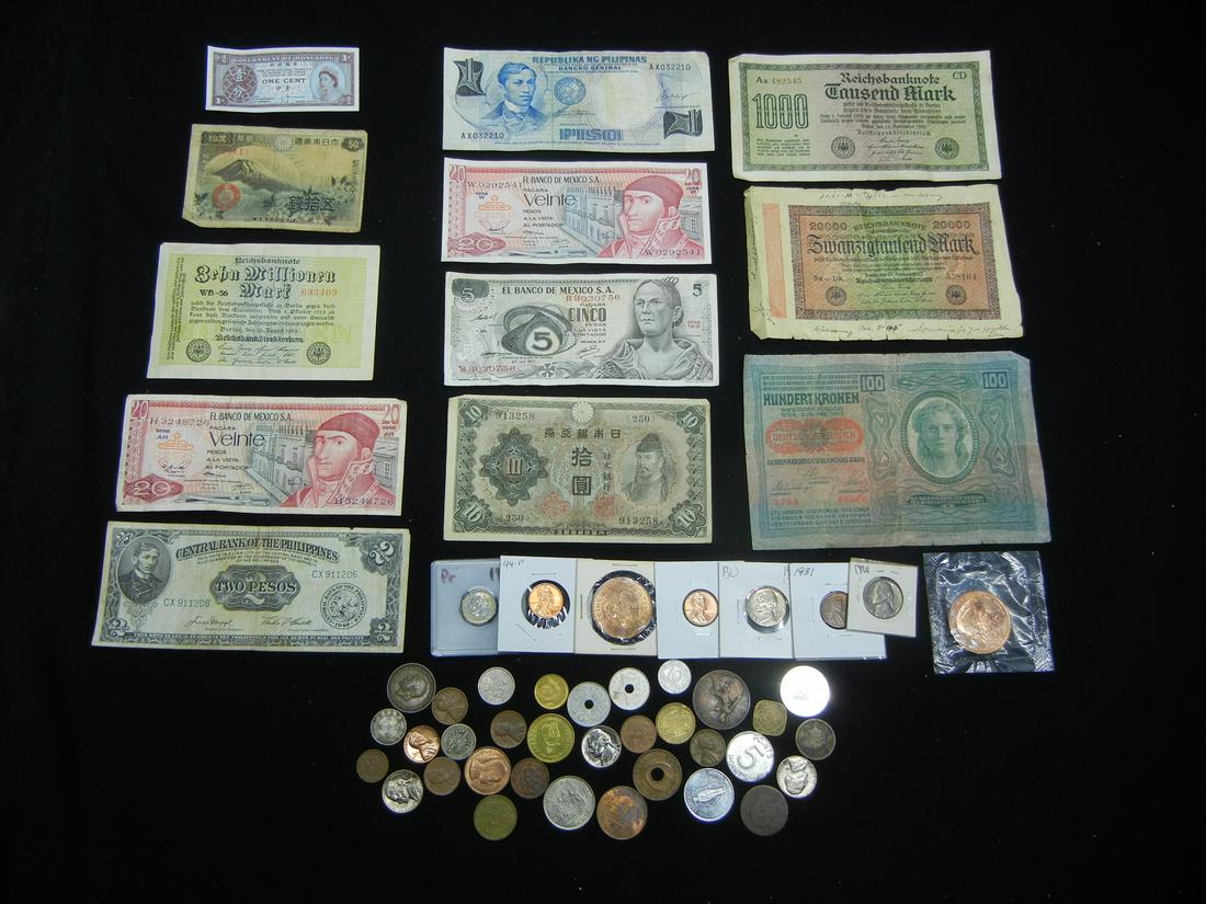 Misc. Lot of Foreign Currency and Coins. US and Tokens. (1 of 7)