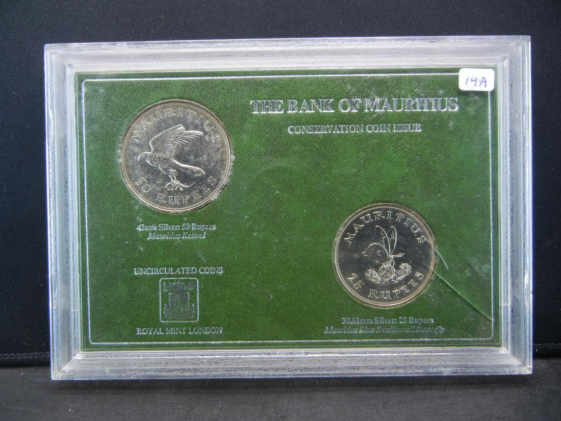 1975 Mauritius 50 and 25 Rupees.  Silver Conservation (1 of 6)