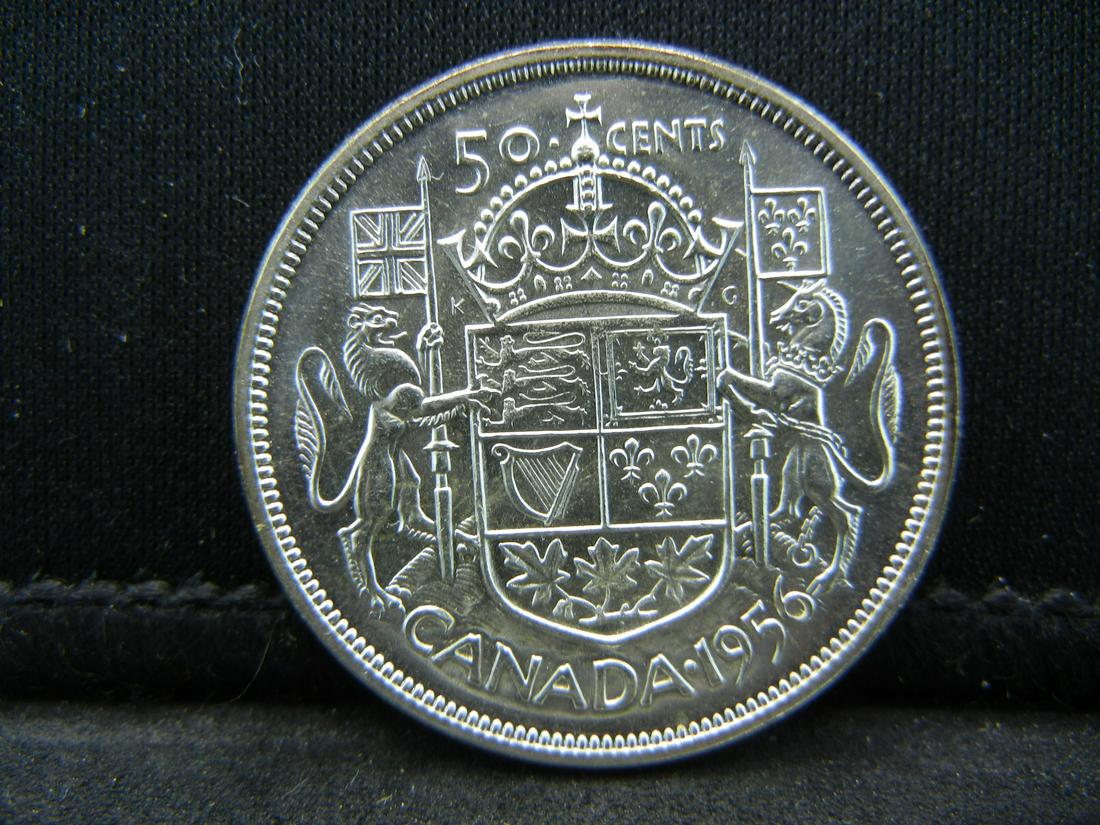 1956 Uncirculated Canada 50 Cents 80% Silver Half (1 of 2)