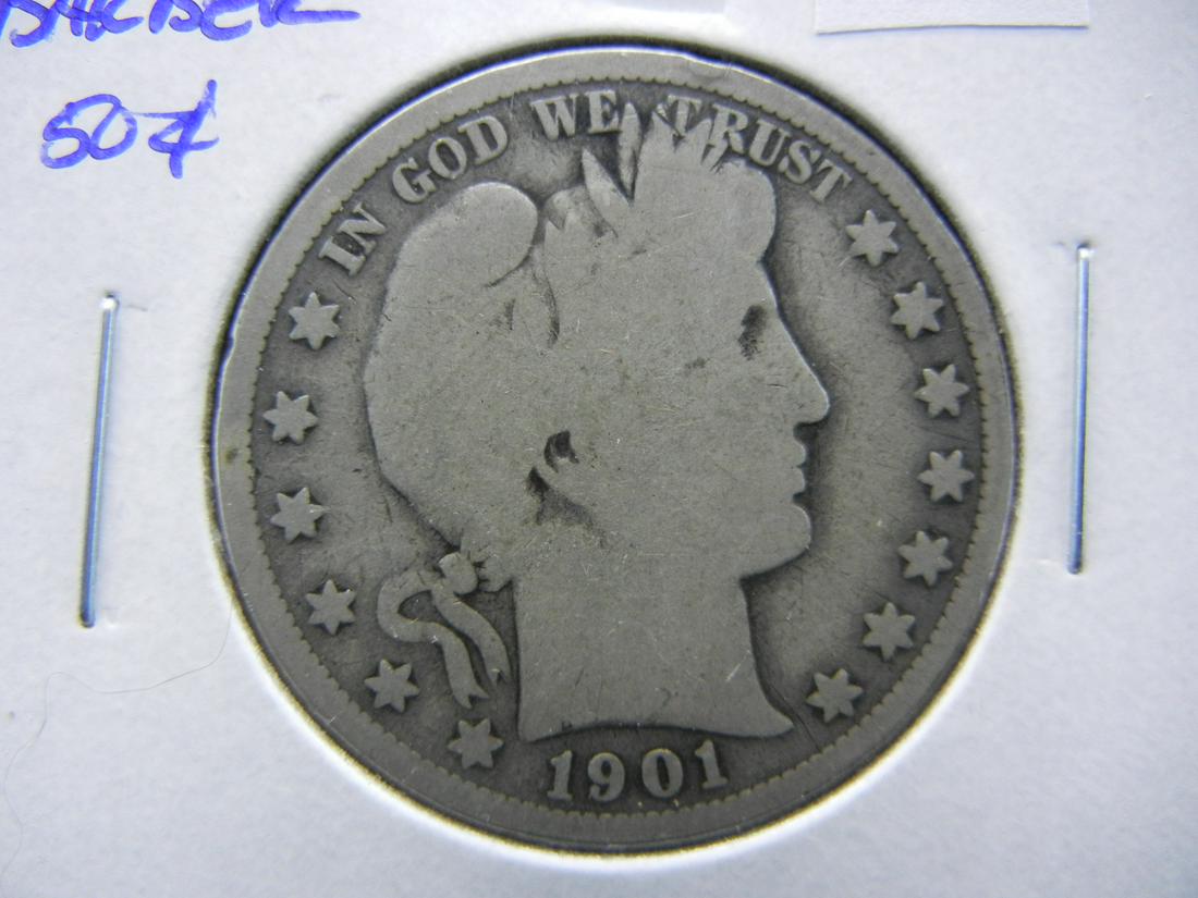 1901-S Barber Half Dollar.  Good. (1 of 3)