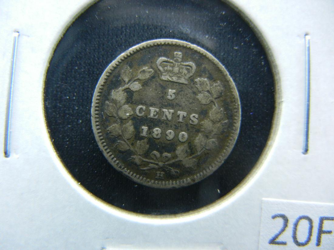 1890-H Canada Five Cent Piece .  Fine+. (1 of 3)