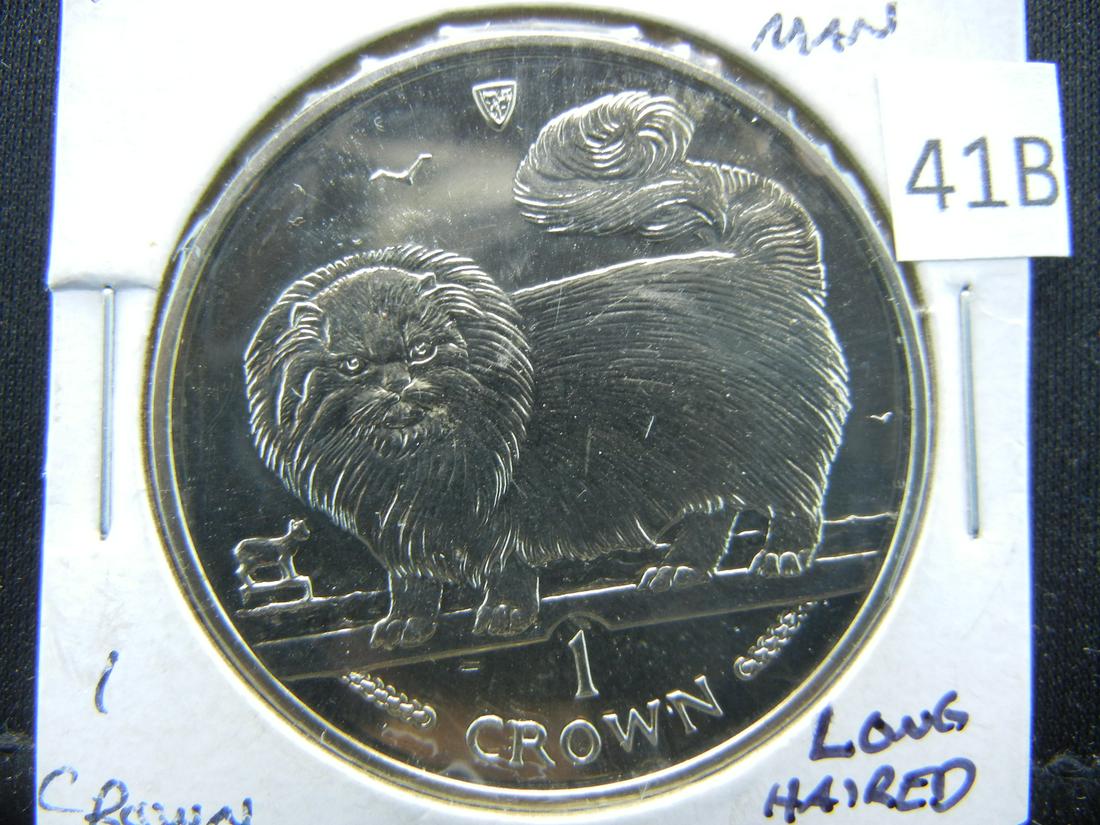 1997 Isle of Man 1 Crown.  Long Haired Smoke Cat. (1 of 3)