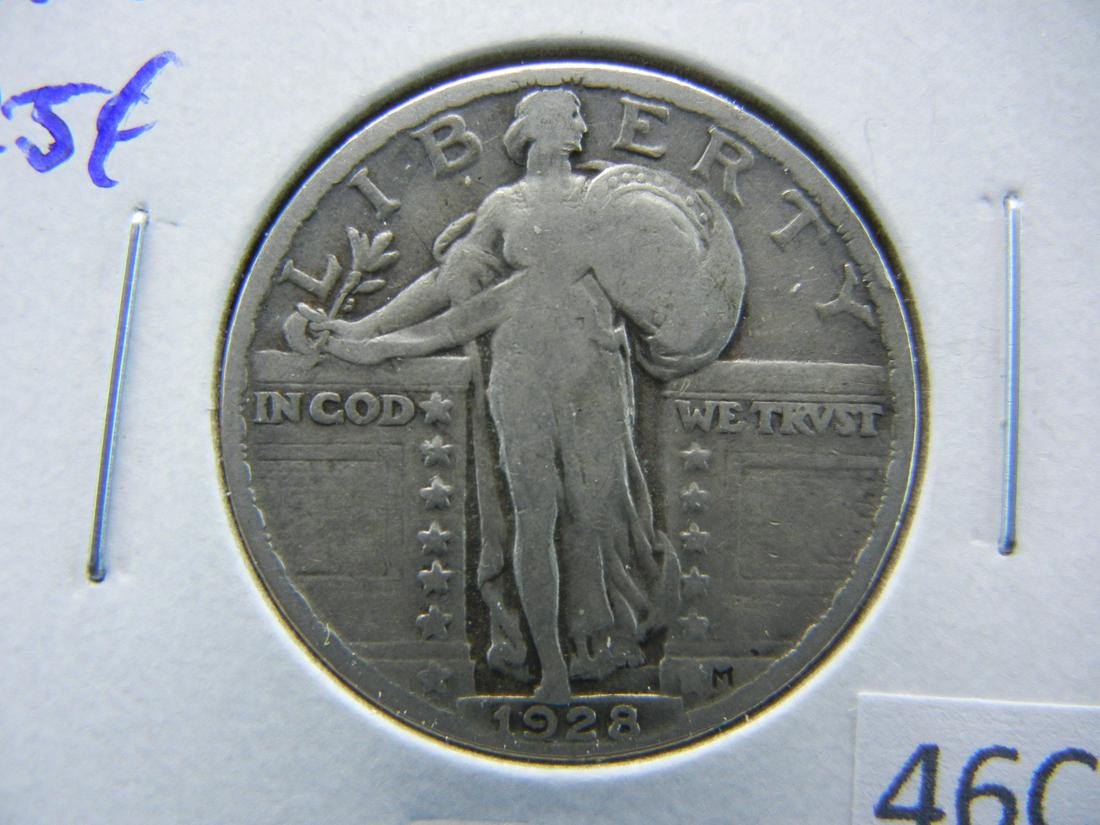 1928 Standing Quarter Dollar.  Fine+. (1 of 3)