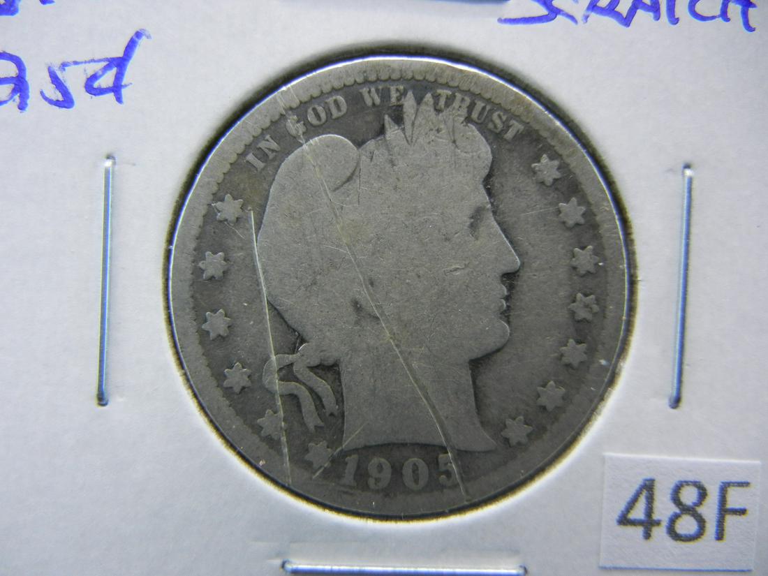 1905-O Barber Quarter Dollar.  Good.  Scratch. (1 of 3)