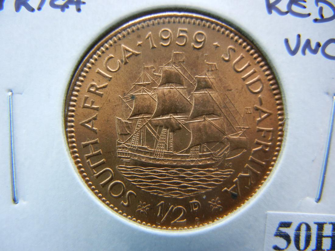 1959 South Africa 1/2 Penny.  Red UNC. (1 of 3)