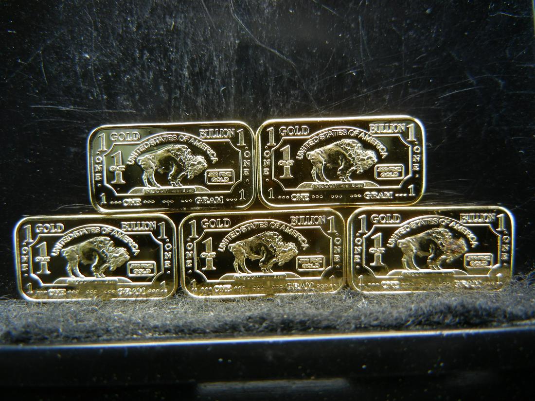 CLAD 5 One Gram 100 Mills .999 Fine Gold Buffalo: CLAD 5 One Gram 100 Mills .999 Fine Gold Buffalo Collector Bars