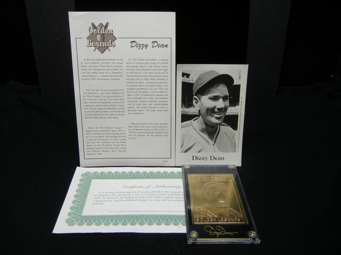DIZZY DEAN (PLAQUE/SIGNED), COA, W/PICTURE, 22-KARAT (1 of 5)