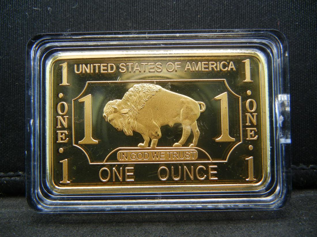 GOLD BUFFALO,100 MILS .999 FINE GOLD CLAD, PROOF, (1 of 2)