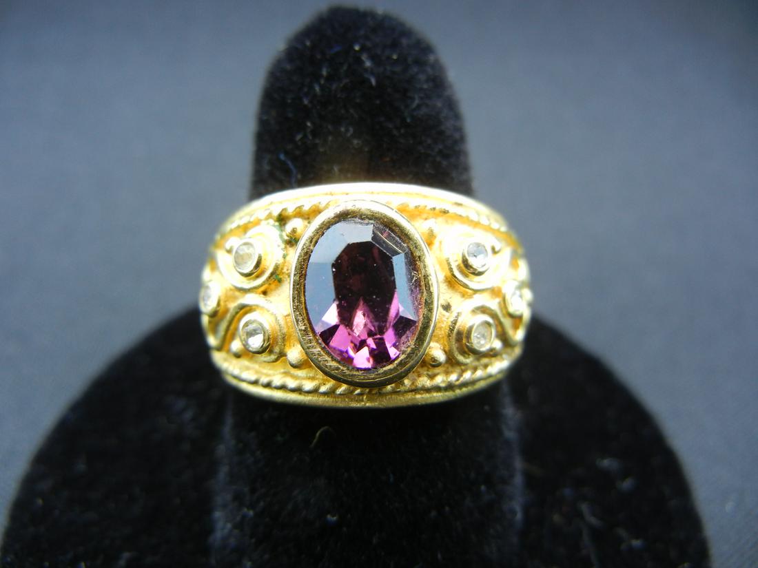 Purple Garnet Antique Silver Ring GOLDEN Vermeil.: Purple Garnet Antique Silver Ring GOLDEN Vermeil.