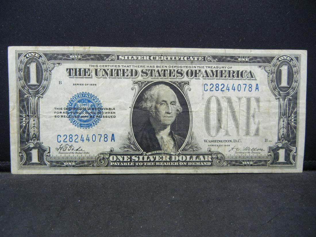 1928 $1 "Funny Back" Silver Certificate.  Serial # (1 of 3)