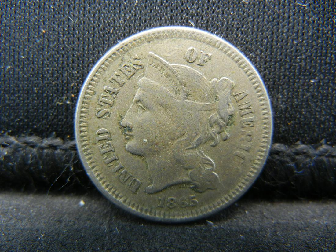 1865 Three Cent Nickel, Fine+ Condition. (1 of 2)