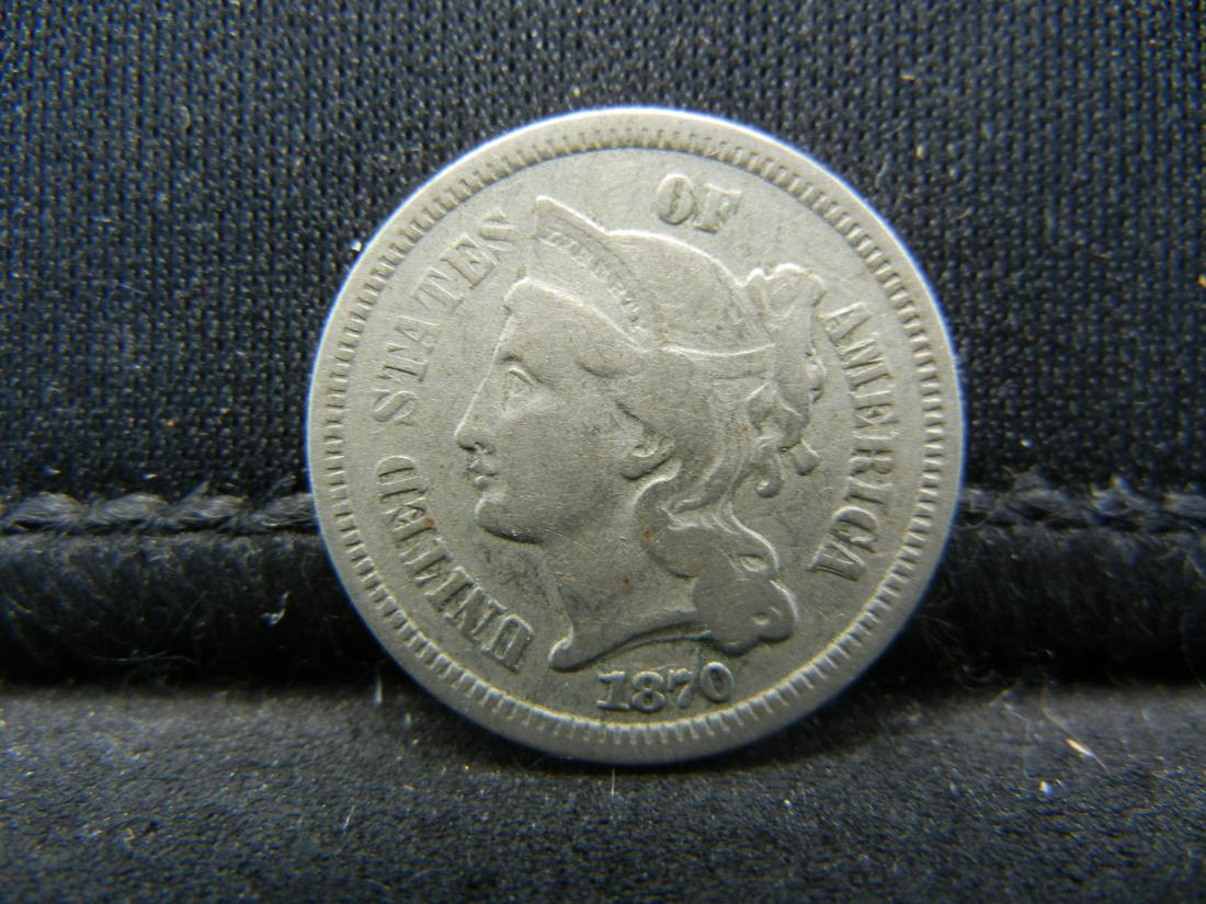 1870 Three Cent Nickel, Fine+ Condition. (1 of 2)