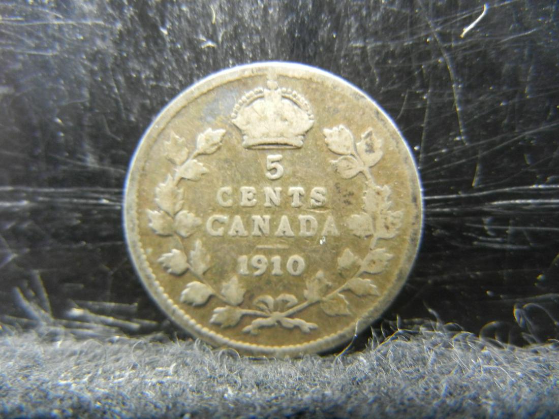 1910 Canada 5 Cents 92.5% Sterling Silver Coin.  Weighs (1 of 2)