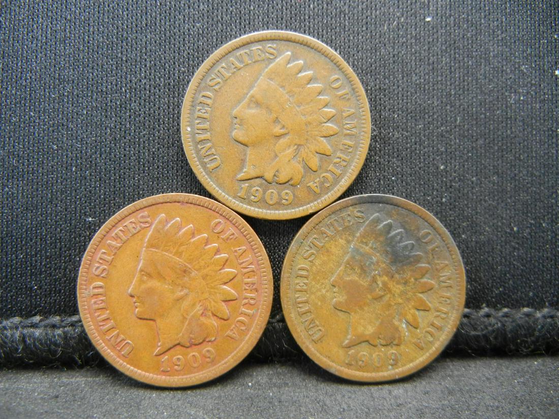 (3) 1909 Indian Head Cents Nice! Better Date (1 of 2)