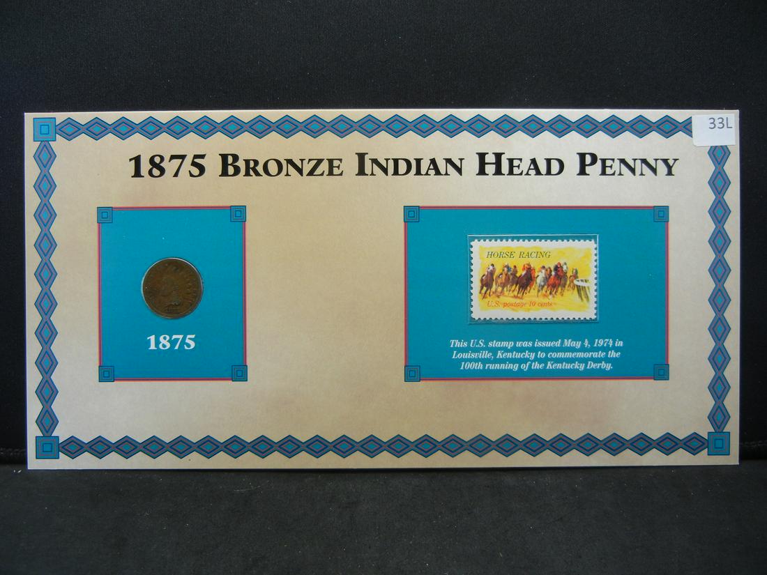 1875 Indian Head Penny Coin and Stamp Set Commemorating (1 of 5)