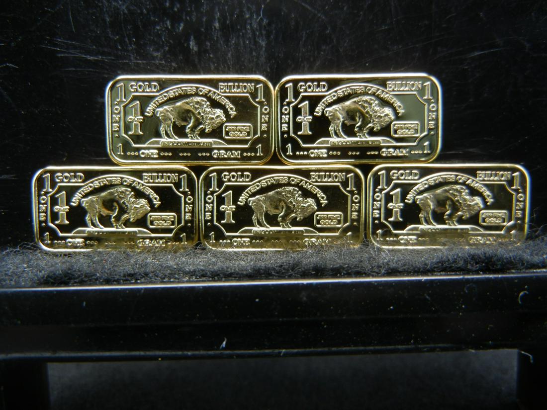 CLAD 5 One Gram 100 Mills .999 Fine Gold Buffalo: CLAD 5 One Gram 100 Mills .999 Fine Gold Buffalo Collector Bars Clad