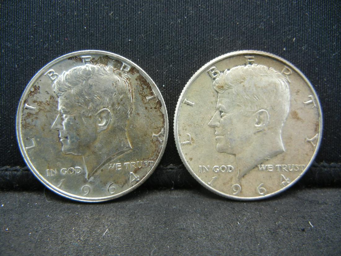 (2) 90% Silver 1964 Kennedy Half Dollars (1 of 2)