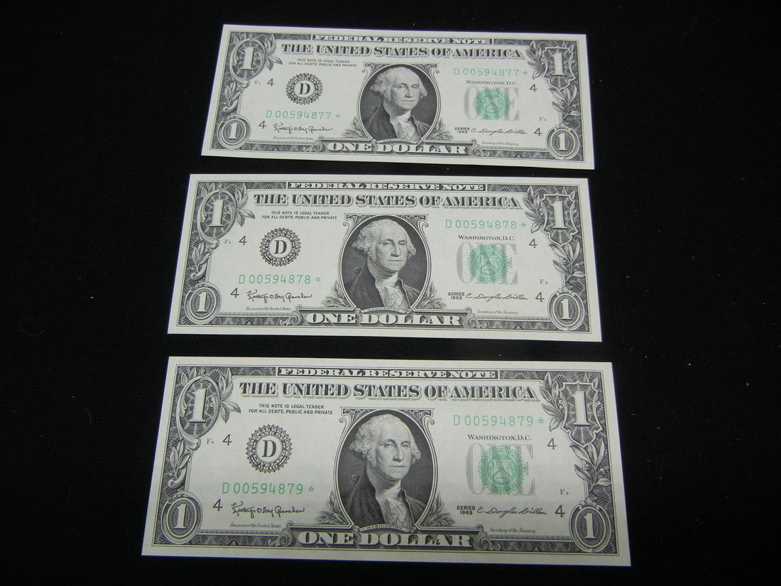 (3) Consecutive Serial Number. 1963 $1 Federal Reserve (1 of 5)