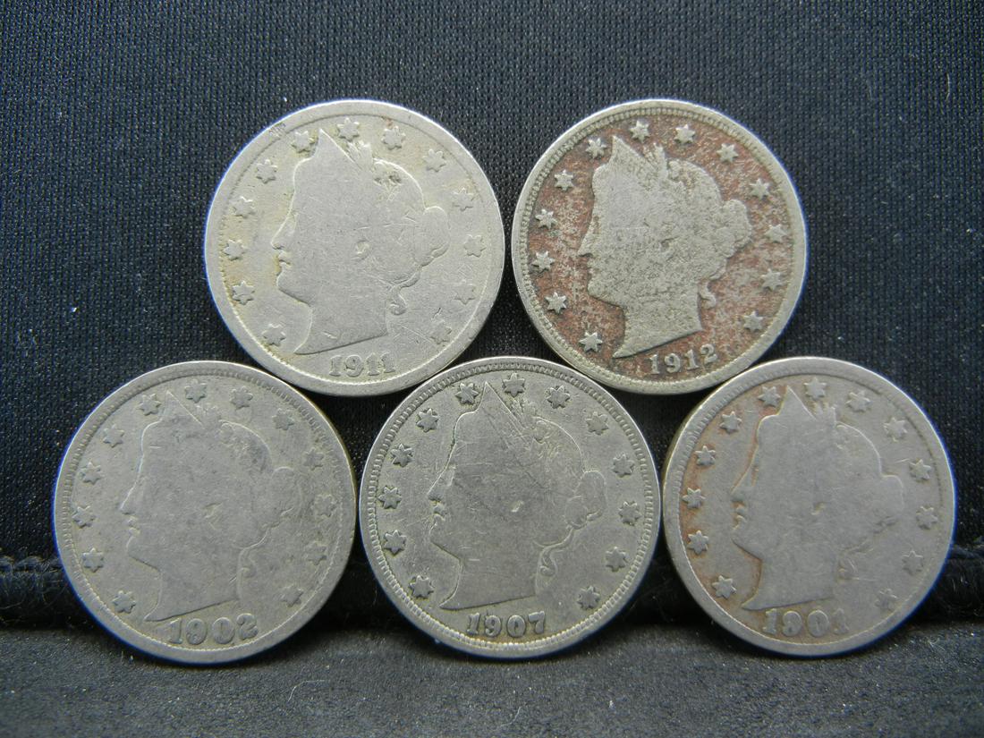 (5) Mixed Date Liberty Head V Nickels (1 of 2)