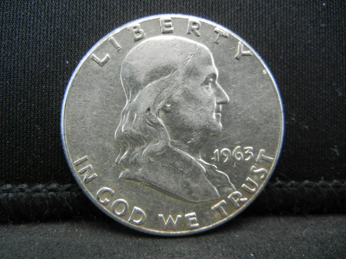1963 SILVER FRANKLIN (90%) HALF, BELL LINE, 56 YRS OLD, (1 of 2)