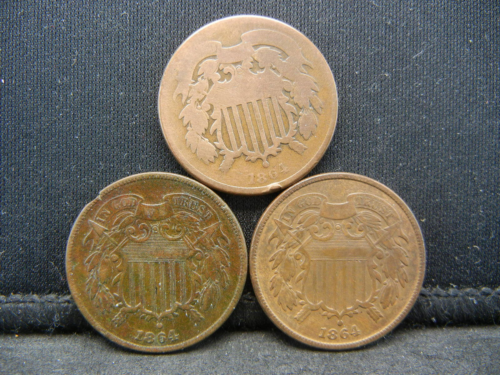 (3) 1864 Two Cent Pieces Civil War Era. Nice (1 of 2)