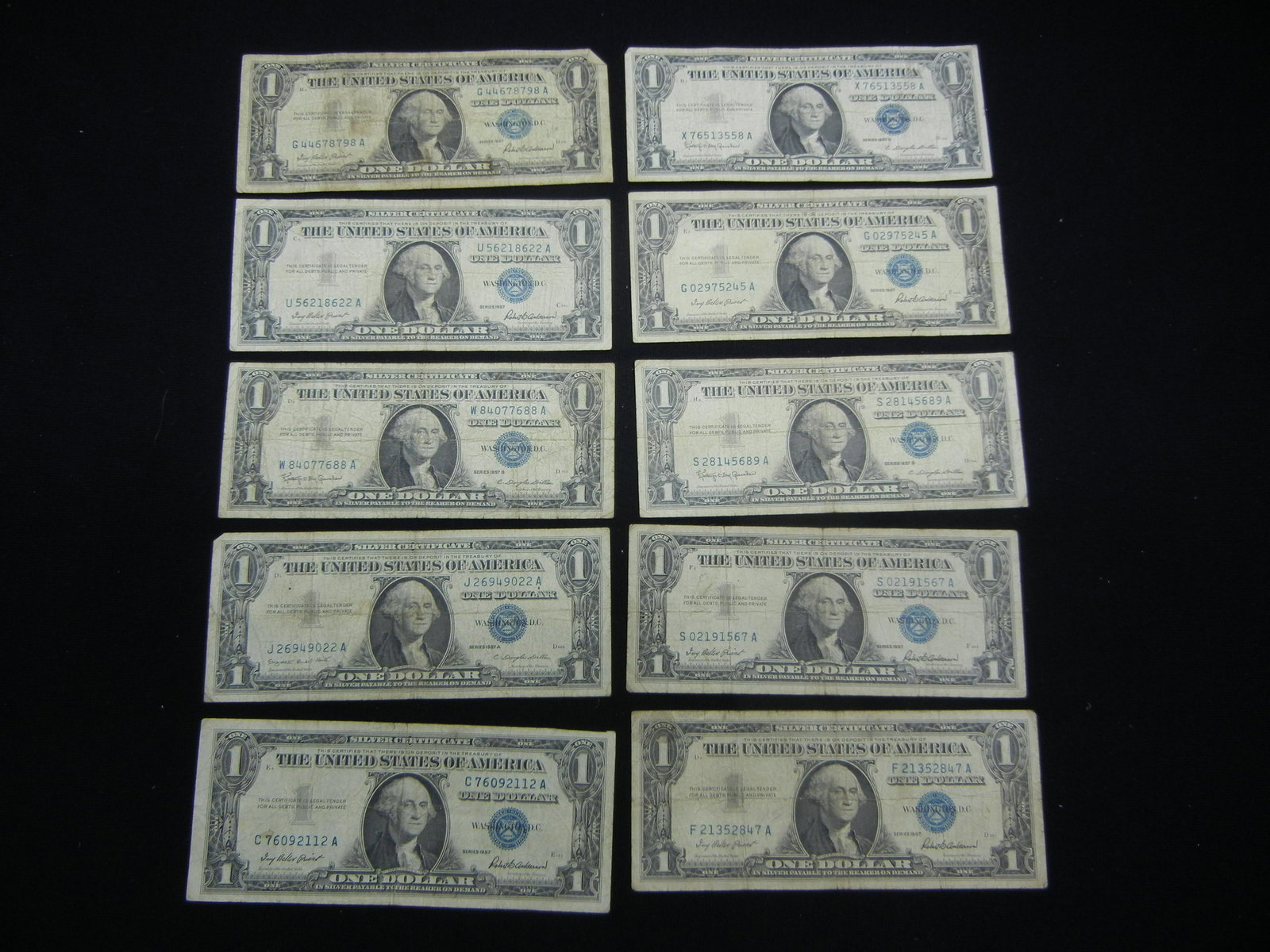 10 1957 One Dollar Silver Certificates (1 of 8)