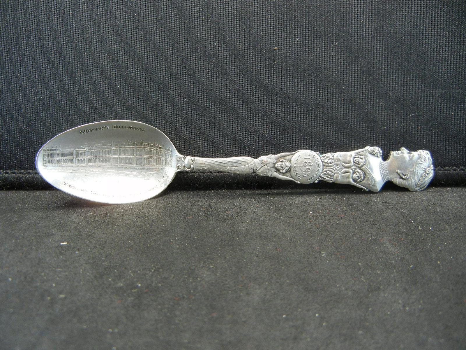 Neat 1893 Columbian World’s Fair Sterling Spoon.: Neat 1893 Columbian World’s Fair Sterling Spoon. Women’s Building. Different from Lot 33.