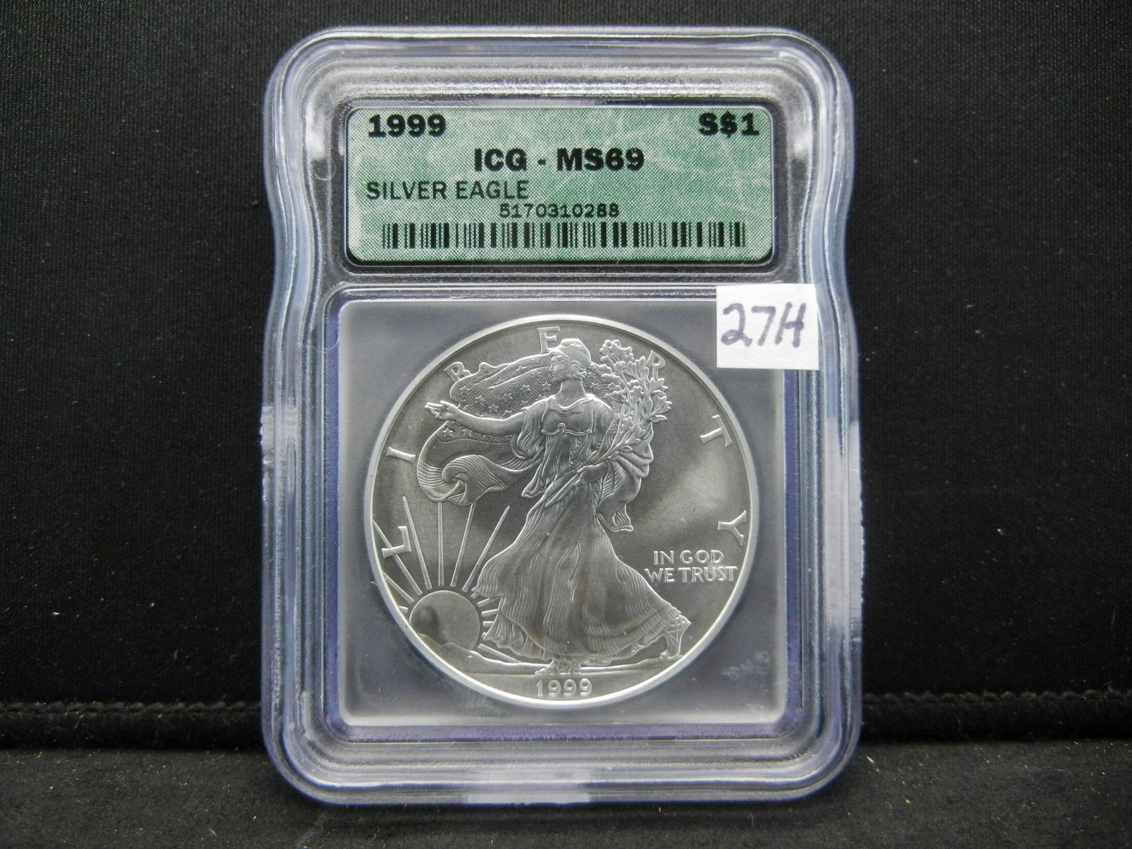 1999 Silver Eagle. Graded by ICG as MS69. Millennium!! (1 of 4)