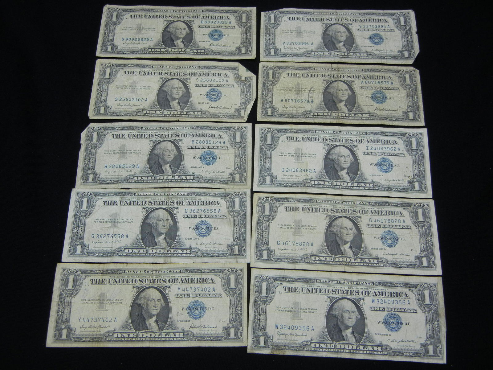(10) 1957 One Dollar Silver Certificates (1 of 8)