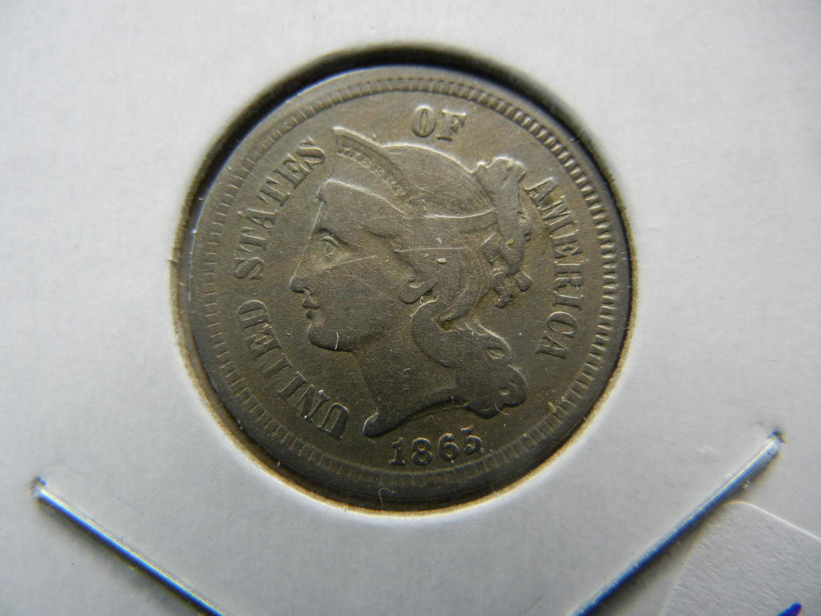 1865 Three Cent Nickel.  Civil War Year and in demand. (1 of 3)