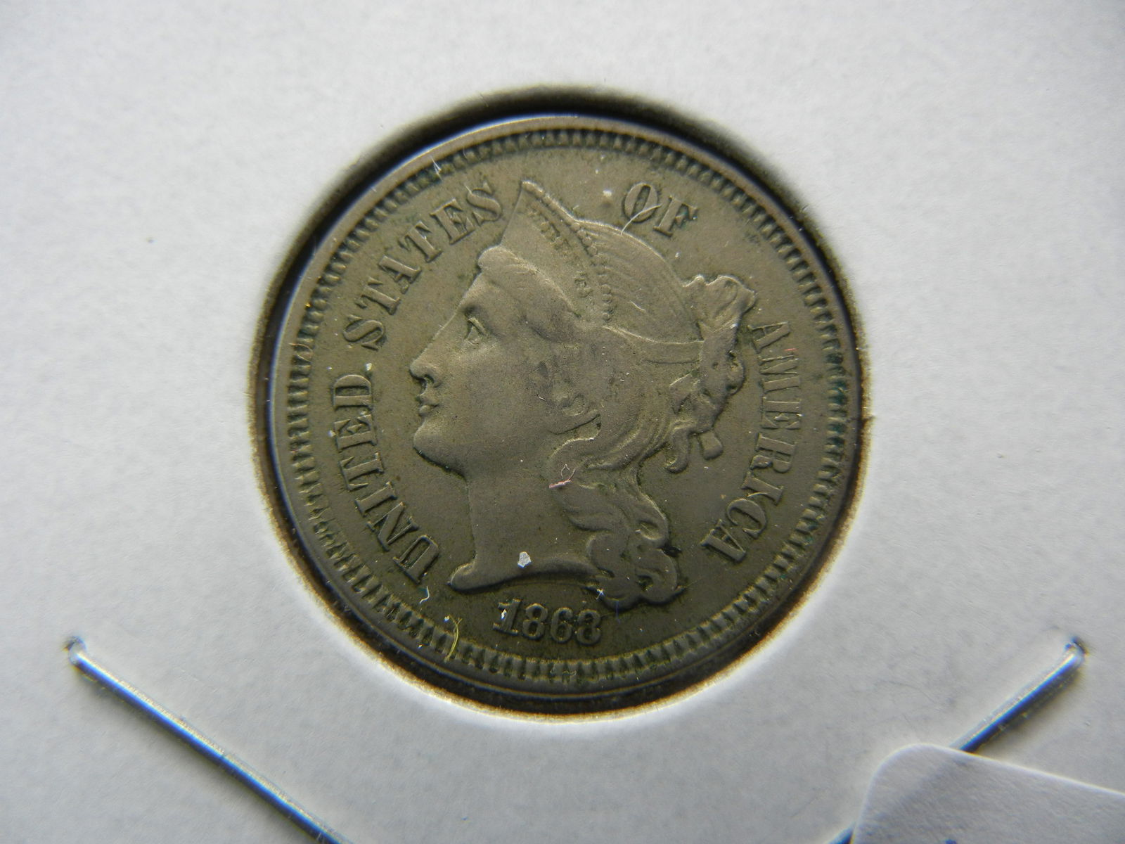 1868 Three Cent Nickel.  Extremely Fine.  Nice. (1 of 3)