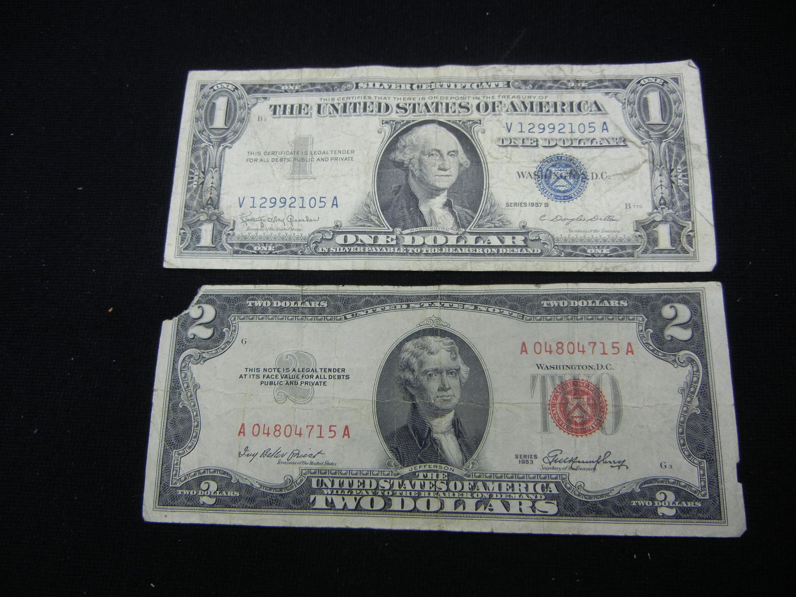 1953 RED $2 BILL & SERIES 1957 B $1 SILVER CERTIFICATE (1 of 5)