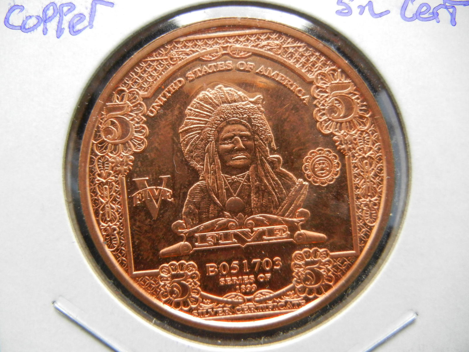 Copper Ounce that Portrays Chief Onepapa and Designs (1 of 3)