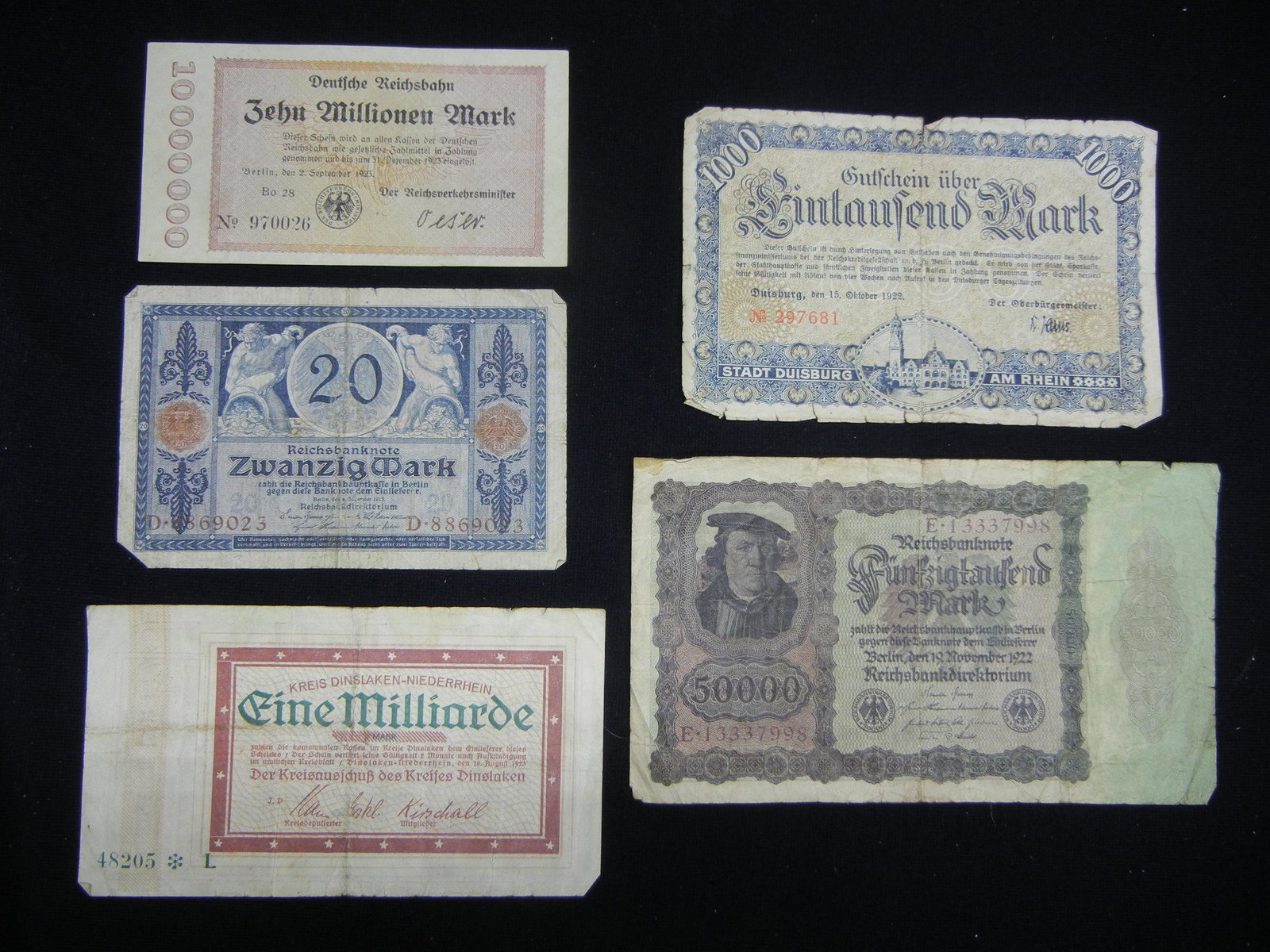(5) German 1922/23 Inflation Currency. Very High (1 of 5)