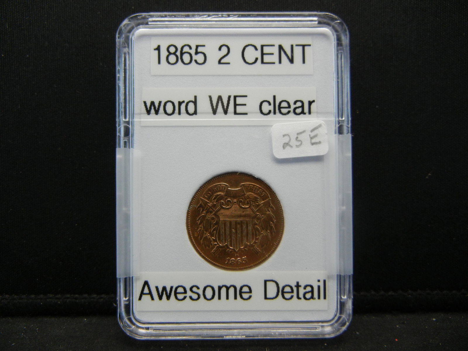 1865 US Two Cent Piece, Word WE Clear, Awesome Details (1 of 4)