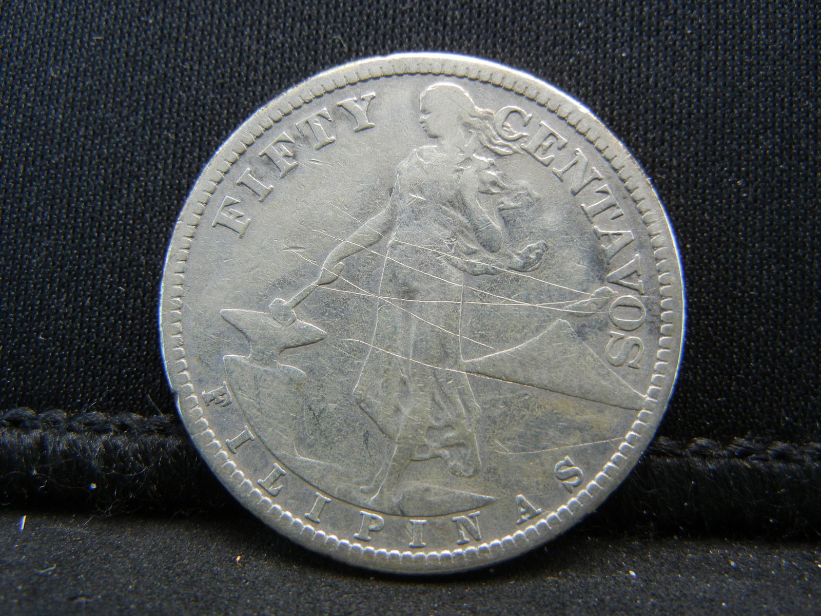 1907-S Philippines 50 Centavos Silver Coin.  Coin (1 of 2)