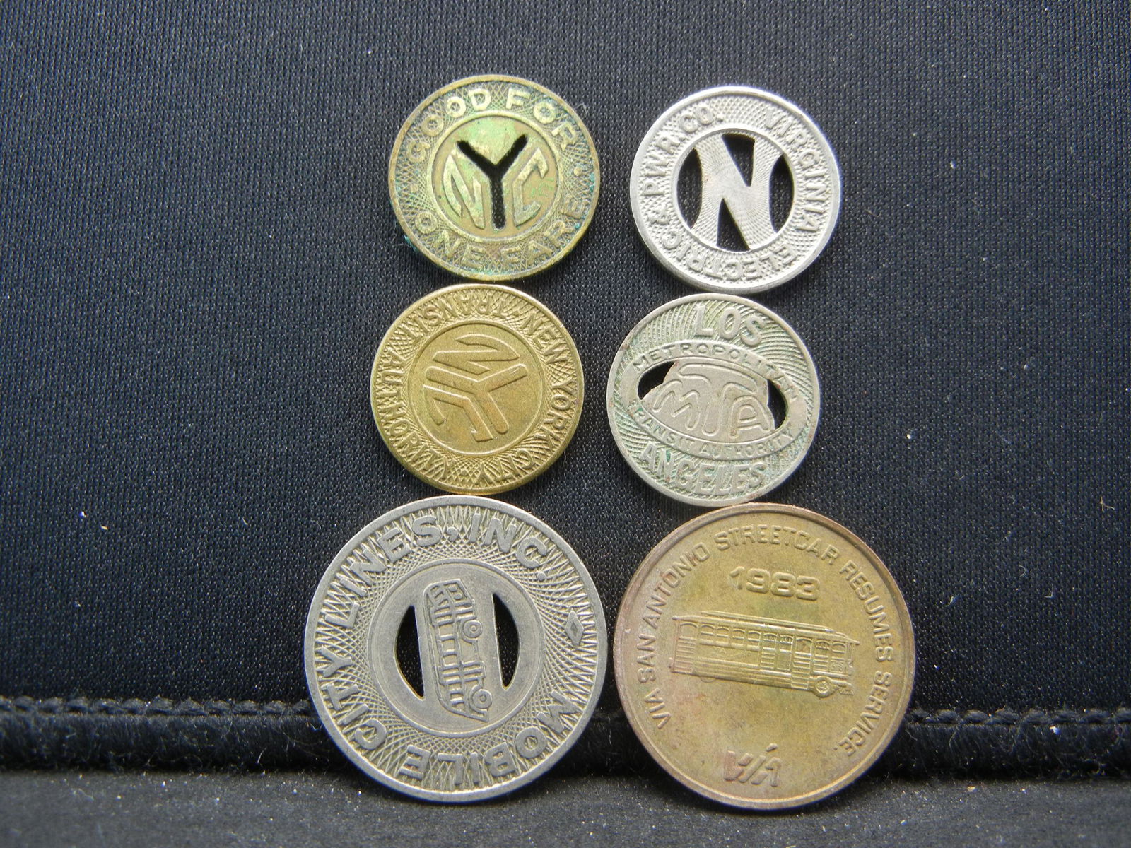 Group of 6 Different Transit Fare Tokens. (1 of 2)