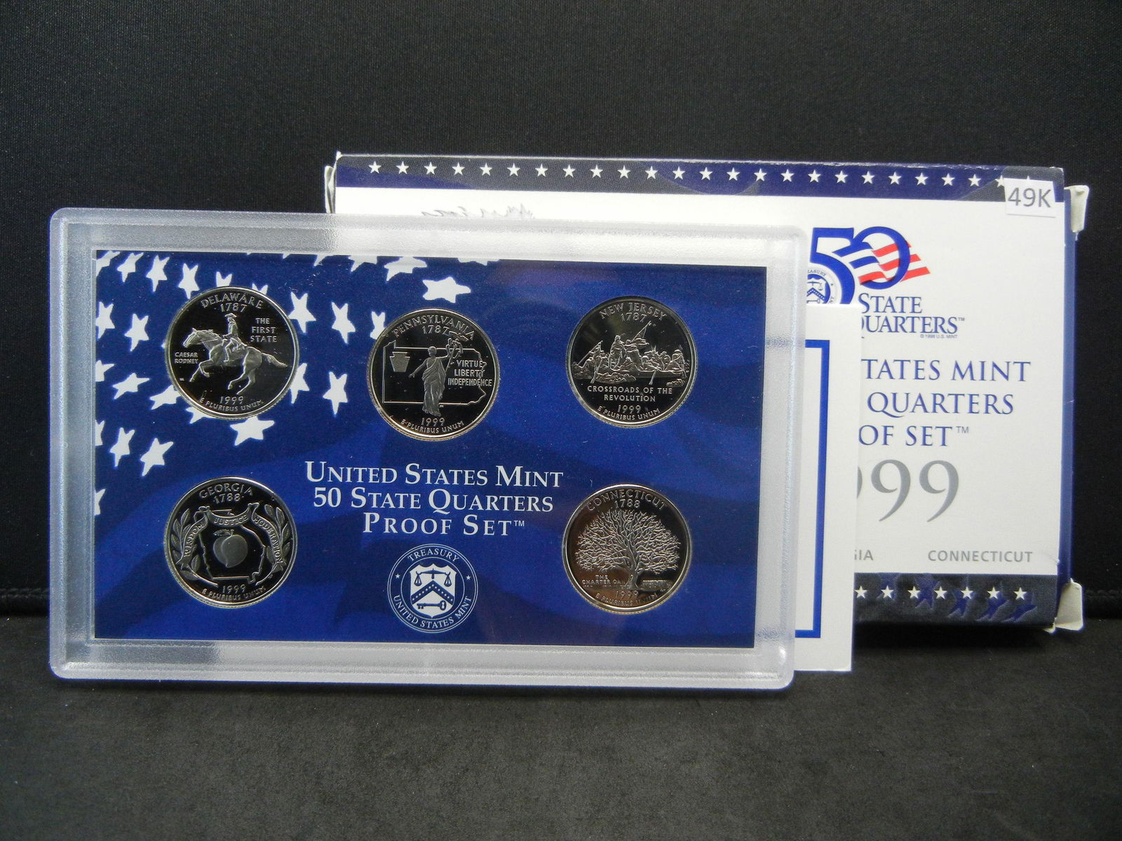 1999 State Quarters Proof Set With Box & COA.  DE PA NJ (1 of 4)