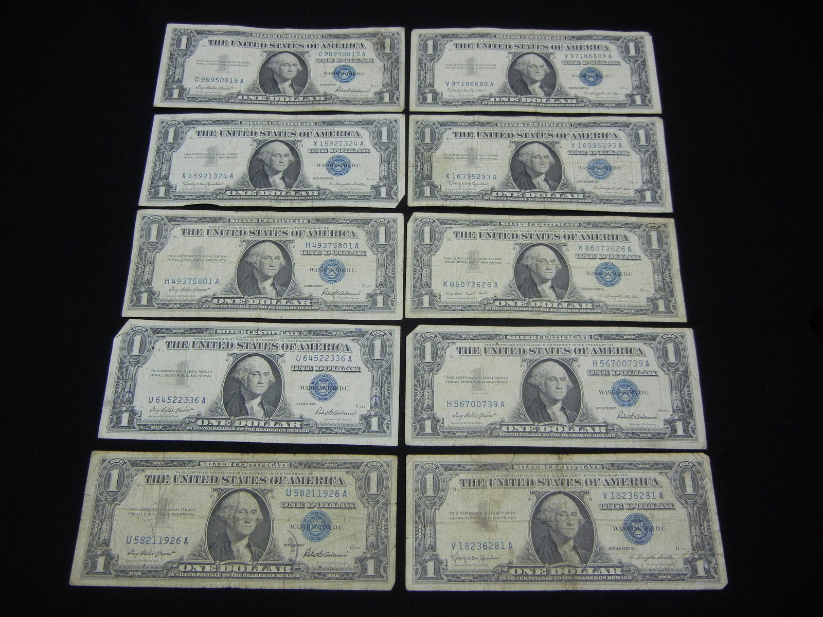 10 1957 One Dollar Silver Certificates (1 of 4)