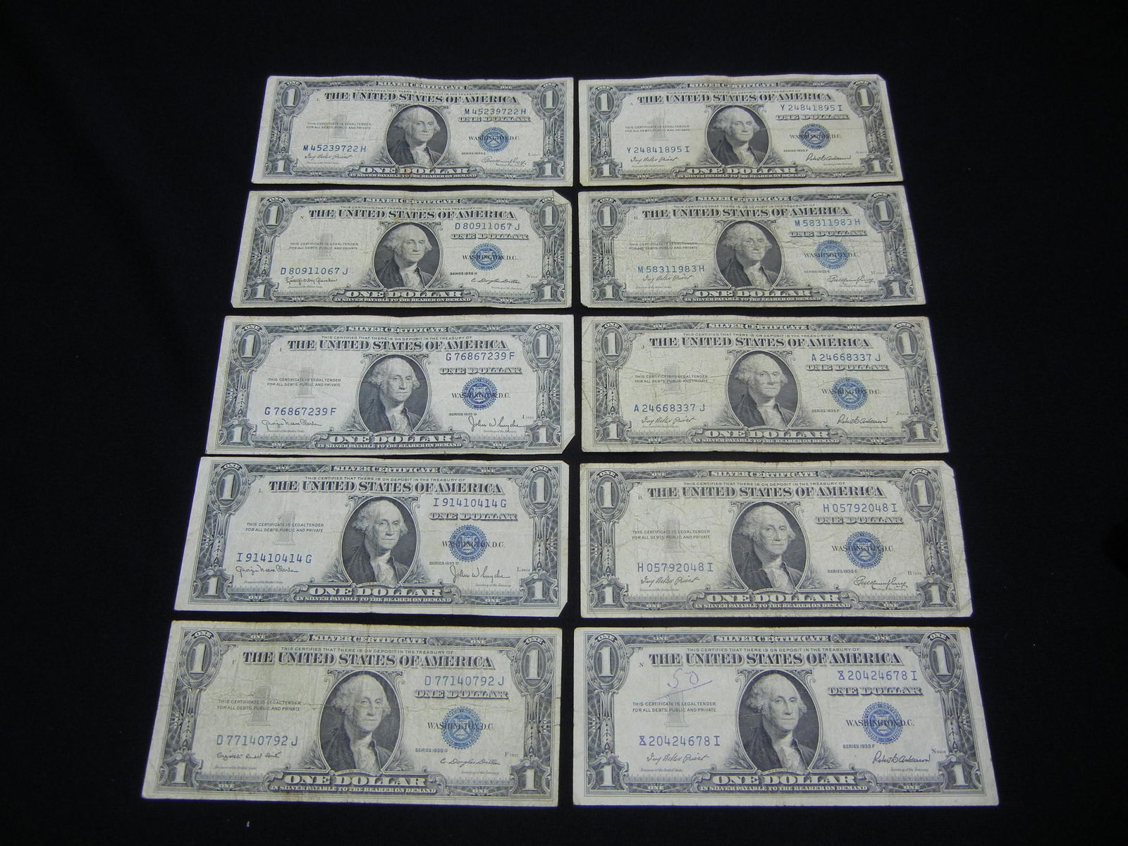 10 1935 One Dollar Silver Certificates (1 of 4)