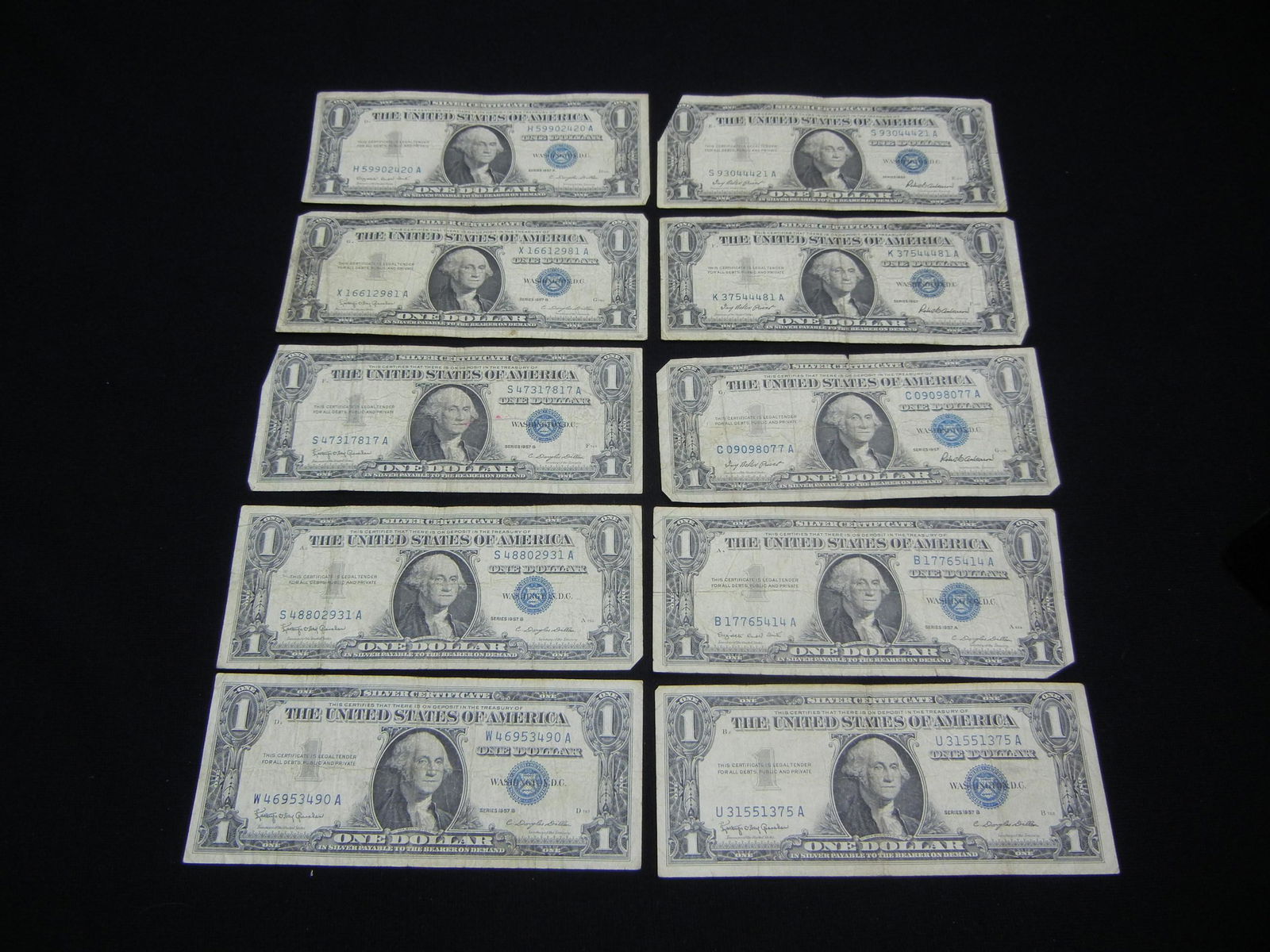 10 1957 One Dollar Silver Certificates (1 of 4)