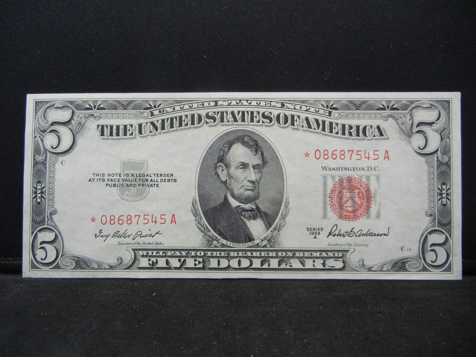 1953-A $5 Star Red Seal Bank Note (1 of 3)