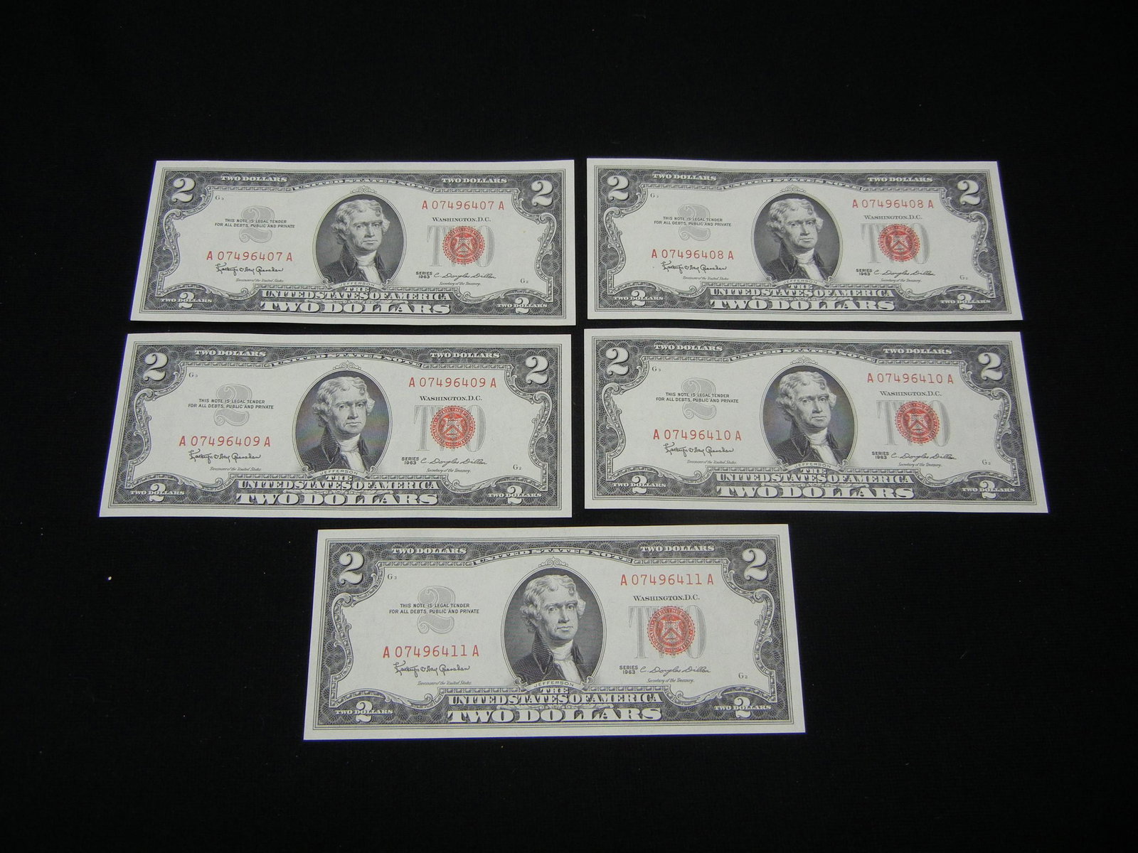 (5) Consecutive Serial Numbers All Gem Crisp. 1963: (5) Consecutive Serial Numbers All Gem Crisp. 1963
