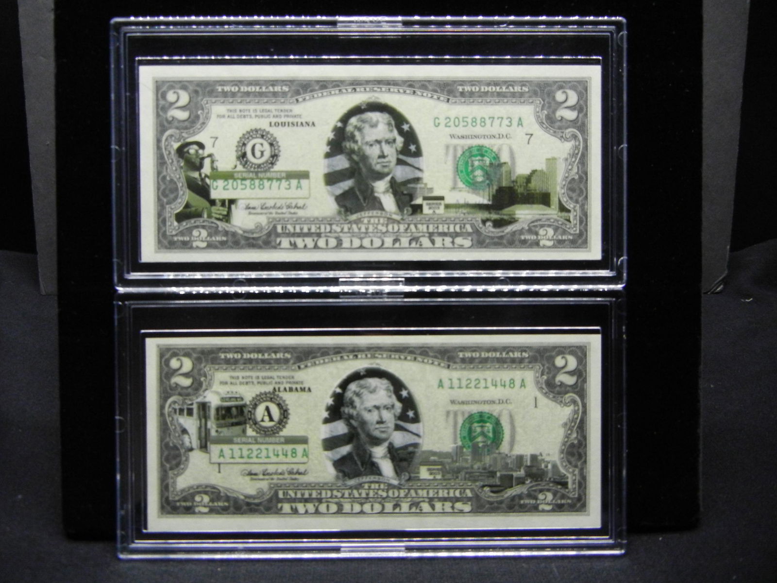 (2) Series 2003-A $2 Bills Modified to Show Scenes From (1 of 7)
