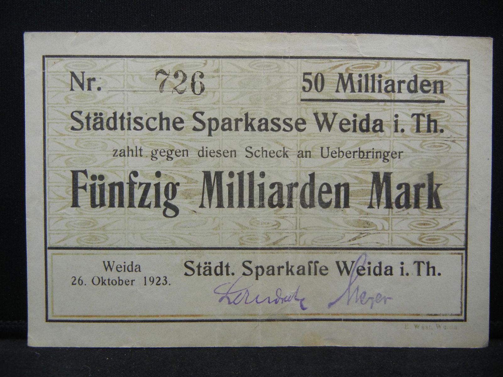 1923 Germany 50 Million Marks Bank Note. (1 of 2)