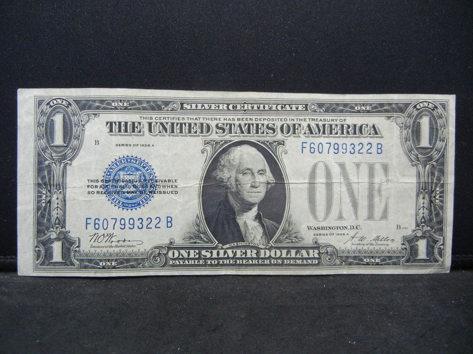 1928-A $1 "Funny Back" Silver Certificate.  Serial # (1 of 3)