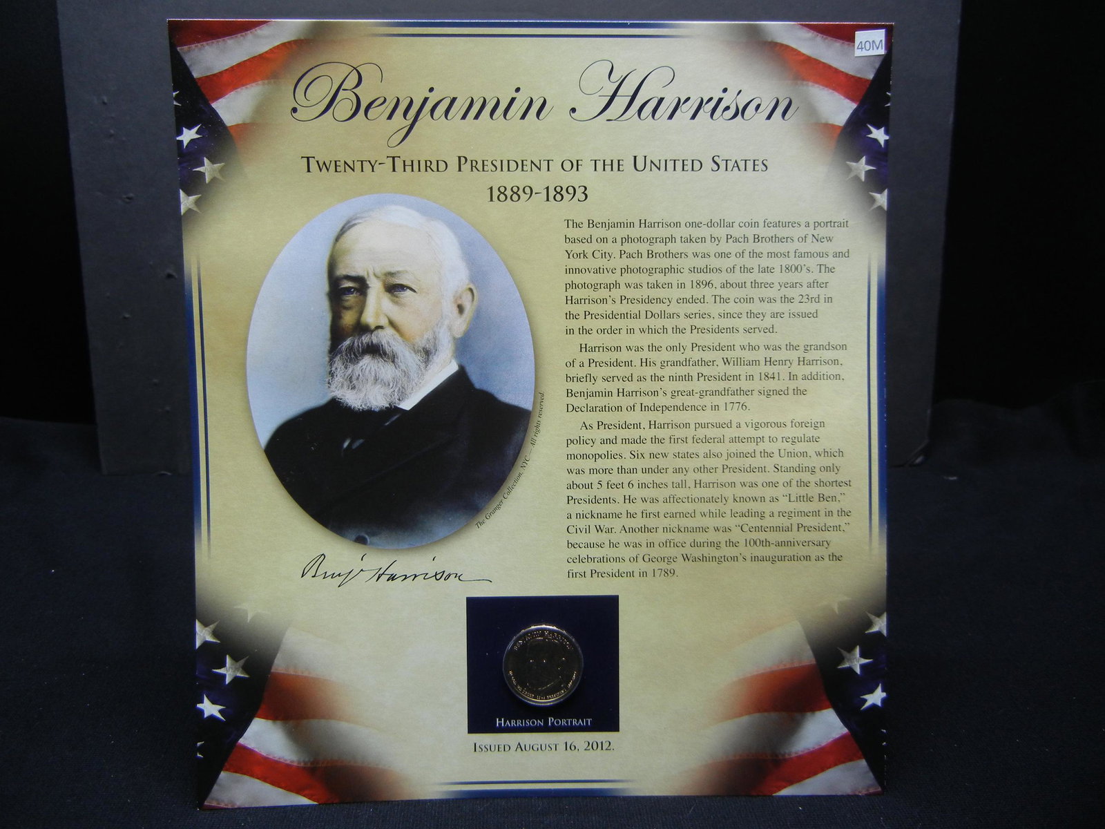 Benjamin Harrison Historical Presentation Coin and: Benjamin Harrison Historical Presentation Coin and Stamp Set Issued by the Postal Commemorative Society.